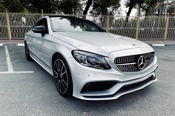 Image of a pre-owned 2019 silver Mercedes-Benz C300 car